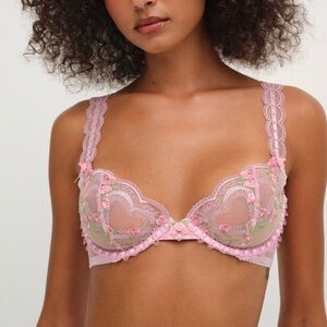 For Love & Lemons Ily Embroidered Underwire Bra 32C / Pink